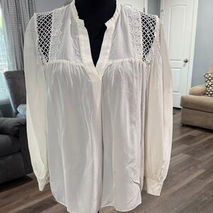Sandro Ivory Blouse with Crochet Detail